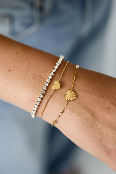 Double bracelet with minimalist heart and zirconia stones