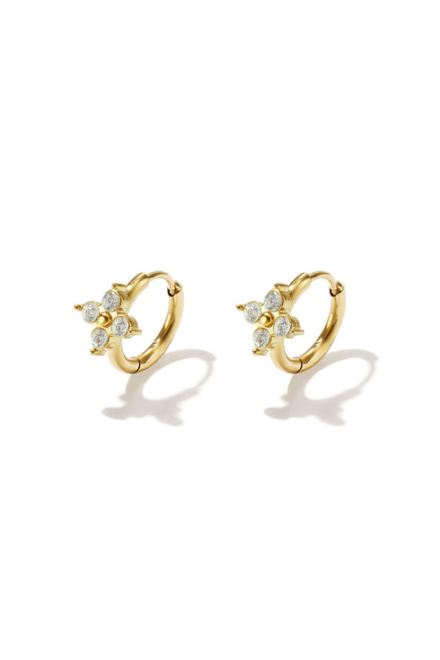 Small hoop earrings with clover-shaped stones