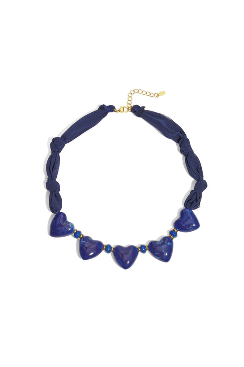 Fabric necklace with heart beads