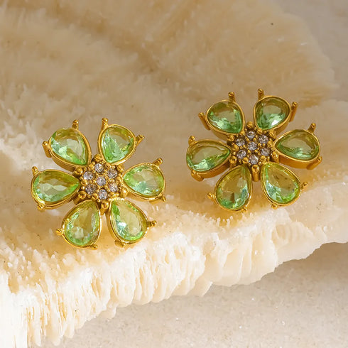 Anel Clare | Aço Inoxidável - Acabamento em Ouro de 18K - Zircão Verde