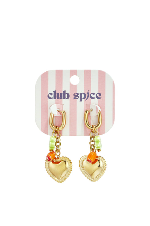 Earrings with colorful beads and detailed heart charm