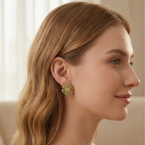 Anel Clare | Aço Inoxidável - Acabamento em Ouro de 18K - Zircão Verde